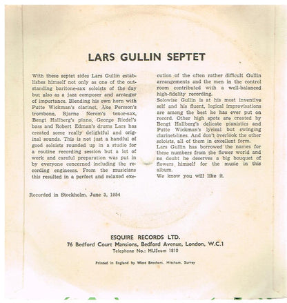 Lars Gullin Septet : Primula Veris/Laburnum Vulgare (Vol.1) (7", EP)