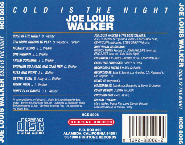 Joe Louis Walker : Cold Is The Night (CD, Album)