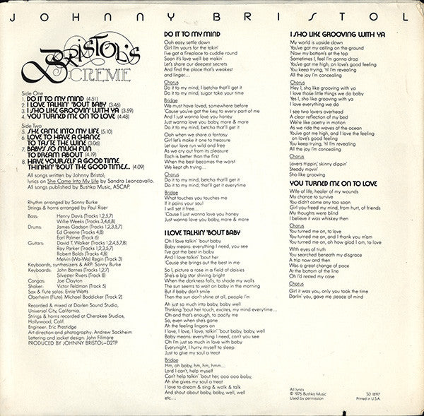 Johnny Bristol : Bristol's Creme (LP, Album)