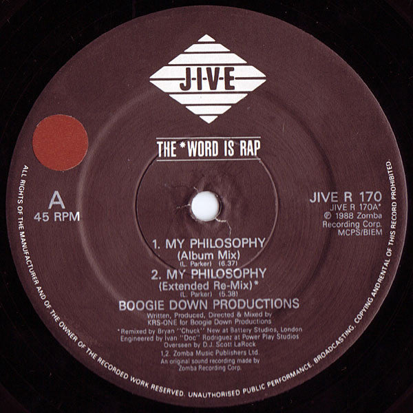 Boogie Down Productions : My Philosophy / Stop The Violence (12")