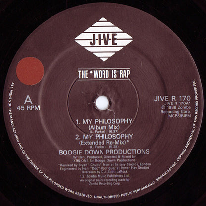 Boogie Down Productions : My Philosophy / Stop The Violence (12")