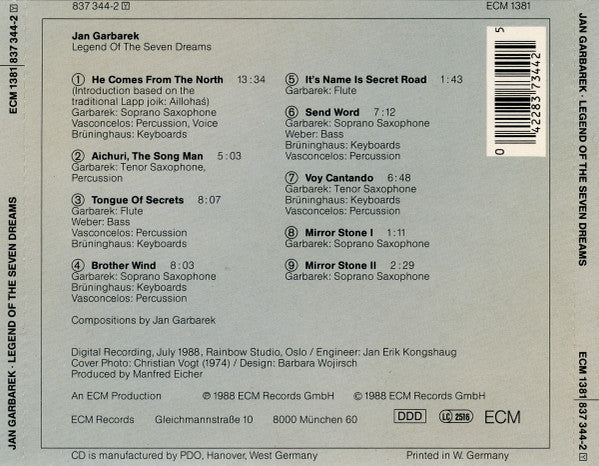 Jan Garbarek : Legend Of The Seven Dreams (CD, Album)