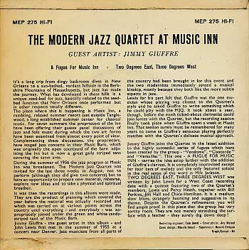 The Modern Jazz Quartet : The Modern Jazz Quartet ‎At Music Inn (7", EP)