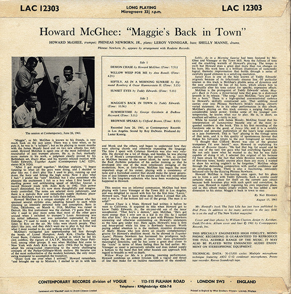 Howard McGhee : Maggie's Back In Town!! (LP, Mono)
