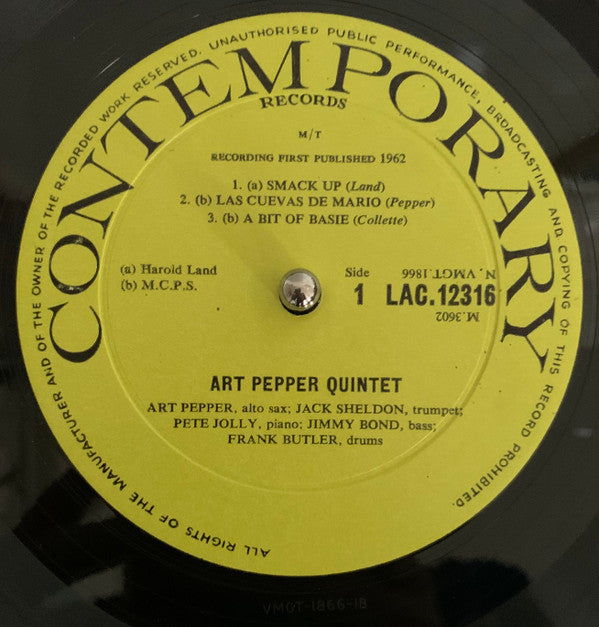 Art Pepper Quintet : Smack Up (LP, Album, Mono)