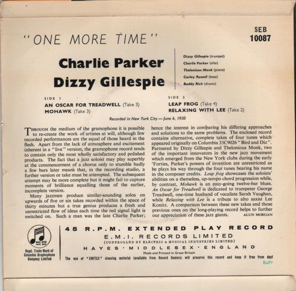 Charlie Parker & Dizzy Gillespie : One More Time (7", EP)