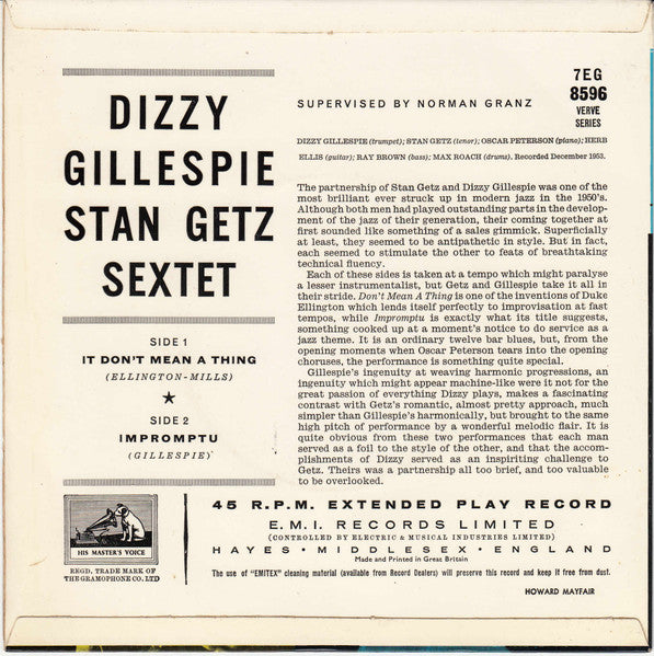 Dizzy Gillespie & The Stan Getz Sextet : Dizzy Gillespie / Stan Getz Sextet (7", Mono)