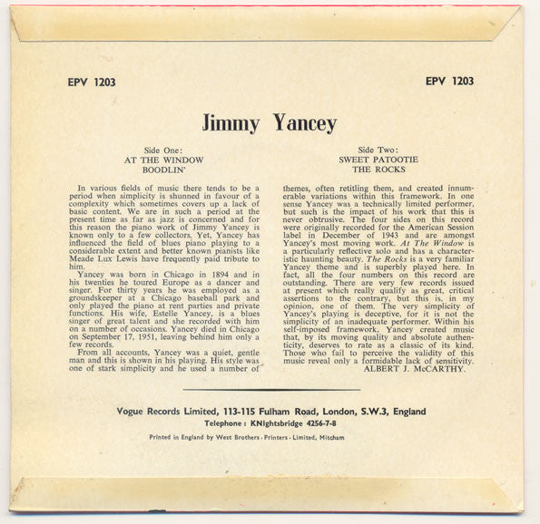 Jimmy Yancey : Jimmy Yancey (7", EP)