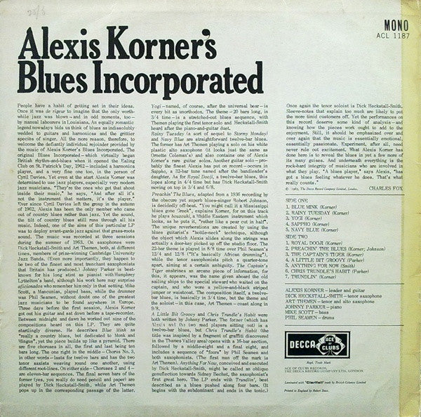 Blues Incorporated : Alexis Korner's Blues Incorporated (LP, Album, Mono)