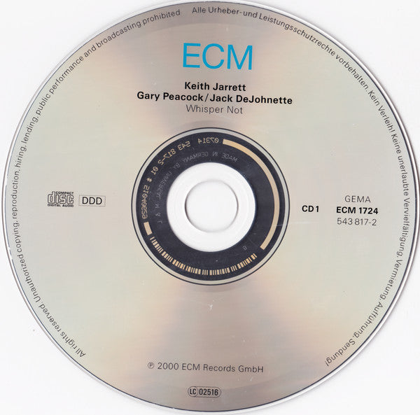 Keith Jarrett / Gary Peacock / Jack DeJohnette : Whisper Not (Live In Paris 1999) (2xCD, Album)