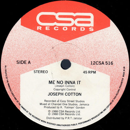 Joseph Cotton : Me No Inna It / Yuh A Mi Lover (12")