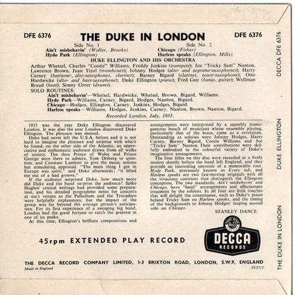 Duke Ellington And His Orchestra : The Duke In London (7", EP)
