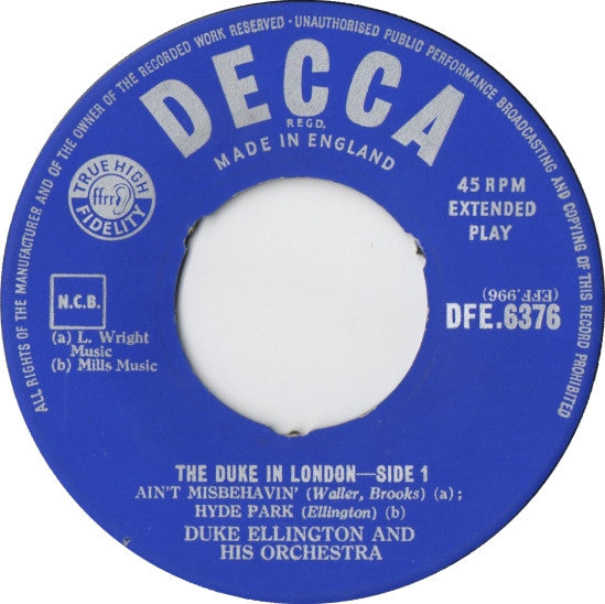 Duke Ellington And His Orchestra : The Duke In London (7", EP)