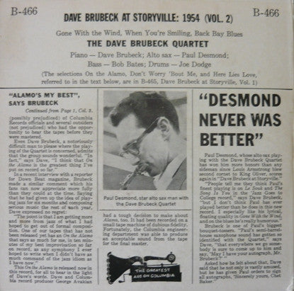 The Dave Brubeck Quartet : Dave Brubeck At Storyville: 1954 (Vol. 2) (2x7", EP)