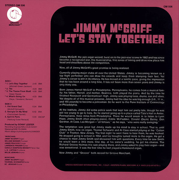 Jimmy McGriff : Let's Stay Together (LP, Album, RE)