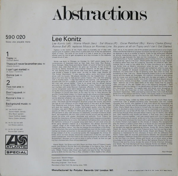 Lee Konitz : Abstractions (LP, Album, RE)