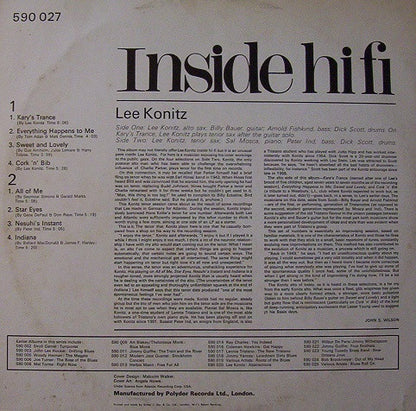 Lee Konitz : Inside Hi-Fi (LP, Album, Mono, RE)
