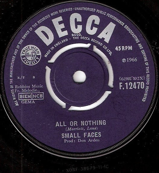 Small Faces : All Or Nothing (7", Single)