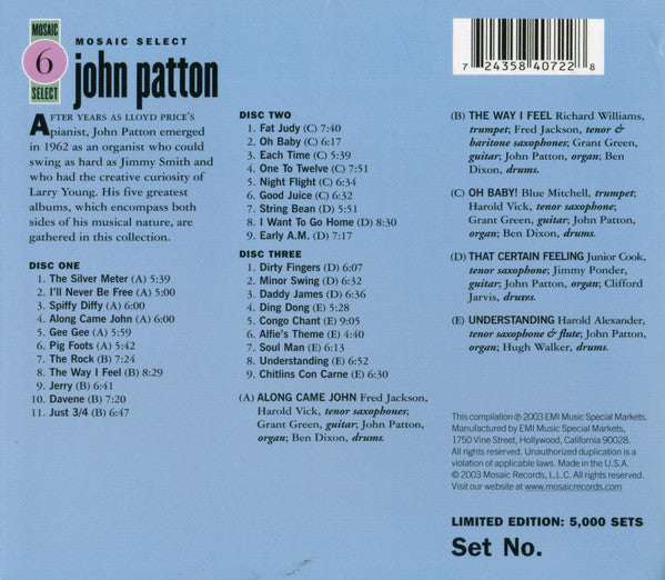 John Patton : Mosaic Select (Box, Comp, Ltd, Num + 3xCD)