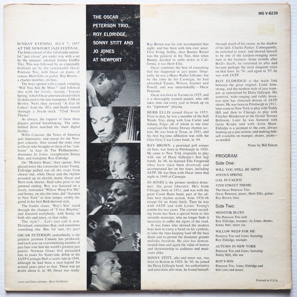 The Oscar Peterson Trio With Roy Eldridge / Sonny Stitt & Jo Jones : The Oscar Peterson Trio At Newport (LP, Album, Mono)