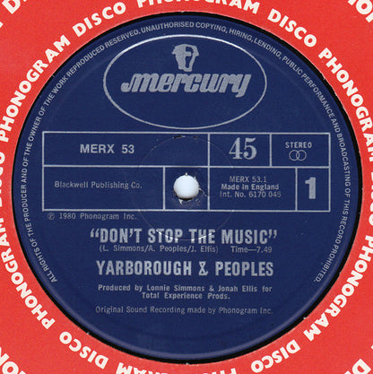 Yarbrough & Peoples : Don't Stop The Music / You're My Song (12", Blu)