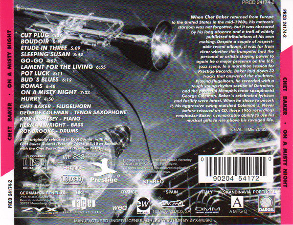 Chet Baker : On A Misty Night (The Prestige Sessions) (CD, Comp, RM)