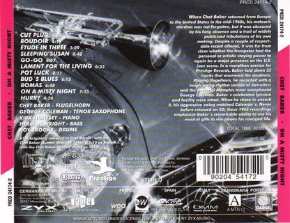 Chet Baker : On A Misty Night (The Prestige Sessions) (CD, Comp, RM)