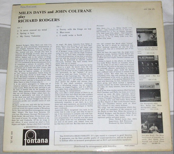 Miles Davis + John Coltrane : Play Richard Rodgers (LP, Comp, Mono)
