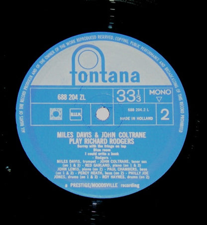 Miles Davis + John Coltrane : Play Richard Rodgers (LP, Comp, Mono)