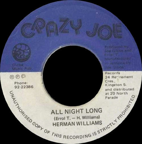 Herman Williams : All Night Long / Round The Clock (7")