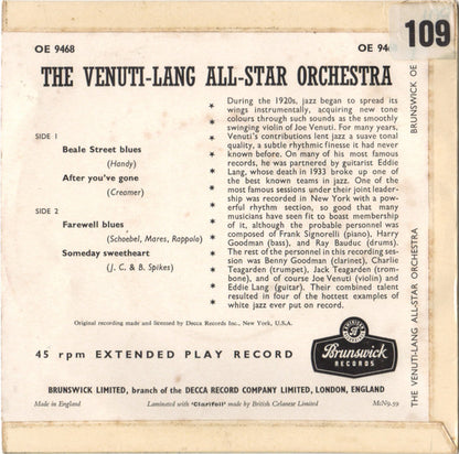 Eddie Lang-Joe Venuti And Their All Star Orchestra : The Venuti-Lang All-Star Orchestra (7", EP)