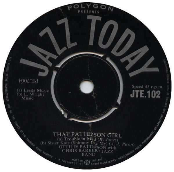 Ottilie Patterson And The Chris Barber's Jazz Band : That Patterson Girl (7", EP, Mono)