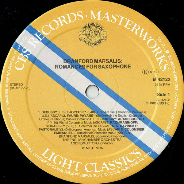 Branford Marsalis : Romances For Saxophone (LP, Album)