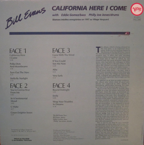Bill Evans : California Here I Come (2xLP, Album, RE, Gat)