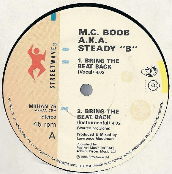 MC Boob A.K.A. Steady B : Bring The Beat Back / Yo Mutha (12")