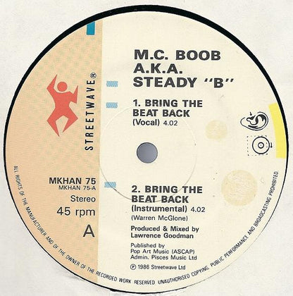 MC Boob A.K.A. Steady B : Bring The Beat Back / Yo Mutha (12")