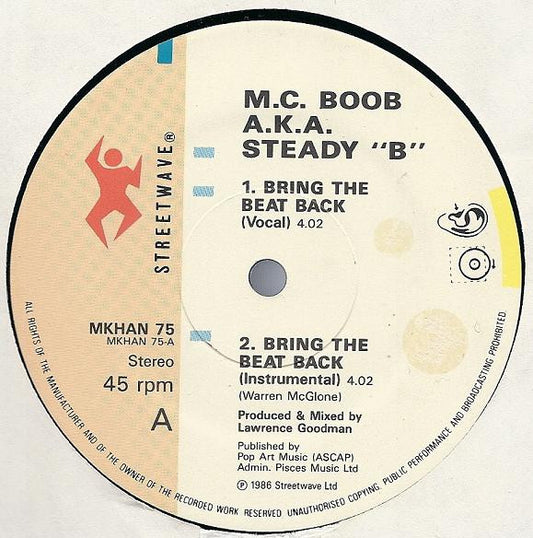 MC Boob A.K.A. Steady B : Bring The Beat Back / Yo Mutha (12")