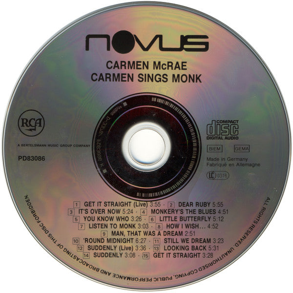 Carmen McRae : Carmen Sings Monk (CD, Album)