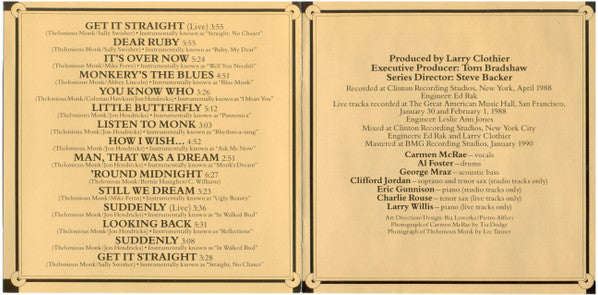 Carmen McRae : Carmen Sings Monk (CD, Album)