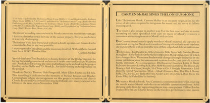Carmen McRae : Carmen Sings Monk (CD, Album)