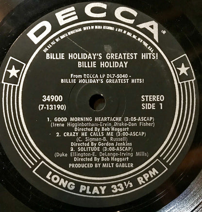 Billie Holiday : Billie Holiday's Greatest Hits! (7", Jukebox)
