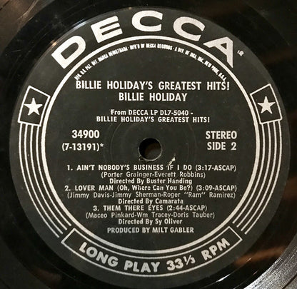 Billie Holiday : Billie Holiday's Greatest Hits! (7", Jukebox)