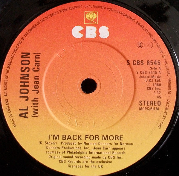 Al Johnson With Jean Carn : I'm Back For More (7")