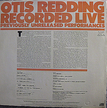 Otis Redding : Recorded Live (Previously Unreleased Performances) (LP)