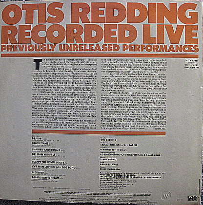 Otis Redding : Recorded Live (Previously Unreleased Performances) (LP)