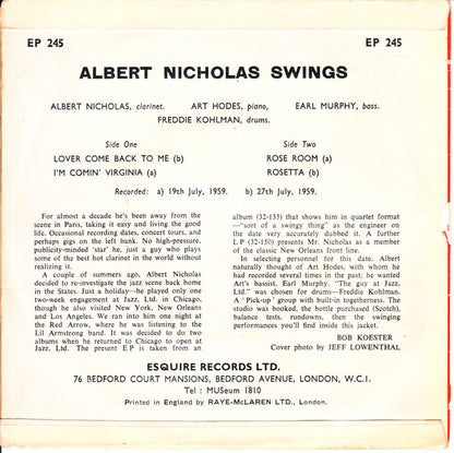 Albert Nicholas Quartet : Albert Nicholas Swings.... (7", EP)