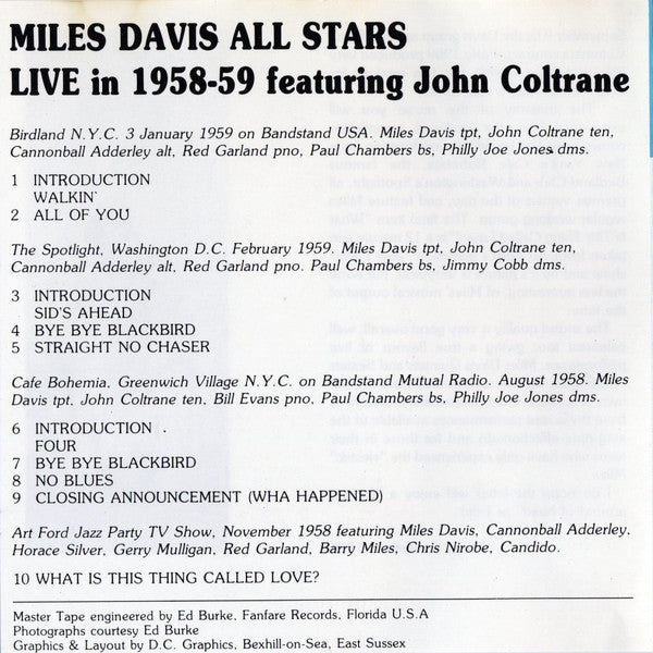 Miles Davis All Stars Featuring John Coltrane : Live In 1958-59 (CD, Comp)