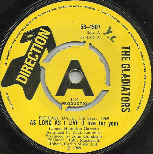 The Gladiators (11) : As Long As I Live (I Live For You) (7", Single, Promo)