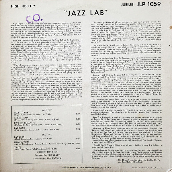Gigi Gryce / Donald Byrd : Jazz Lab (LP, Album, Mono)