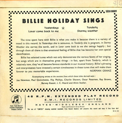 Billie Holiday : Billie Holiday Sings (7", EP)